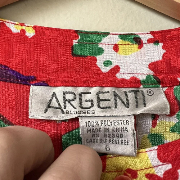 Vintage Argenti Floral Red Short-Sleeve Button-Up Blouse Womens Size 6 - Picture 2 of 2